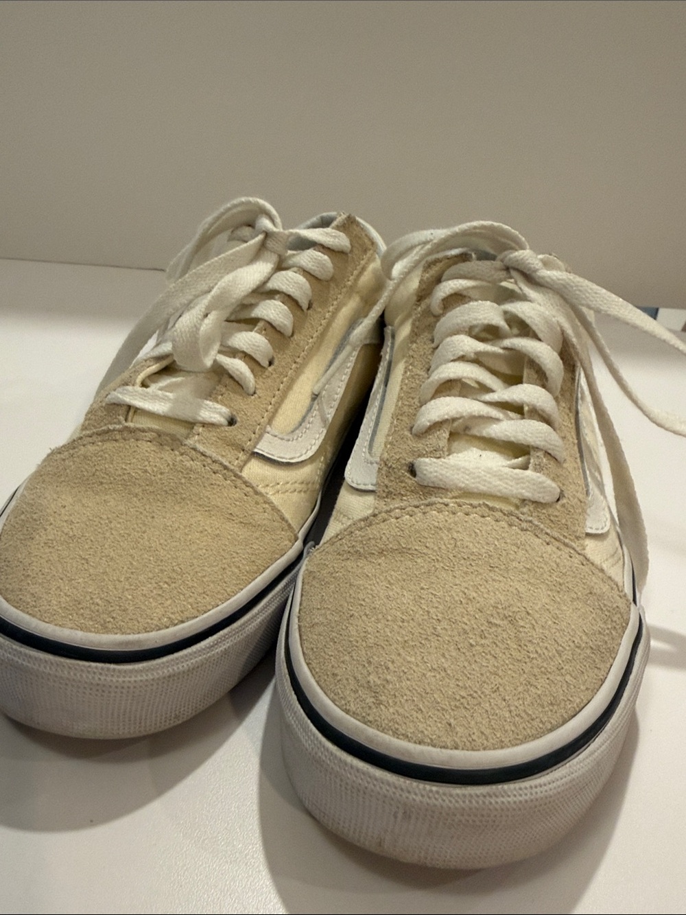 Vans Old Skool Cream Canvas and Suede Low-Top Sneakers - Womens 6